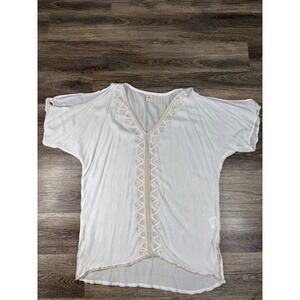 O'Neill Tunic Top Women Size S White Embroidered Cold Shoulder Gauze Boho